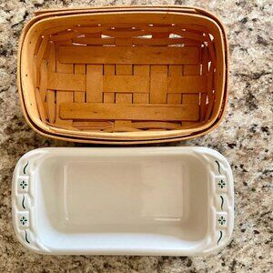 Longaberger mini loaf pan with Basket - Heritage green pattern